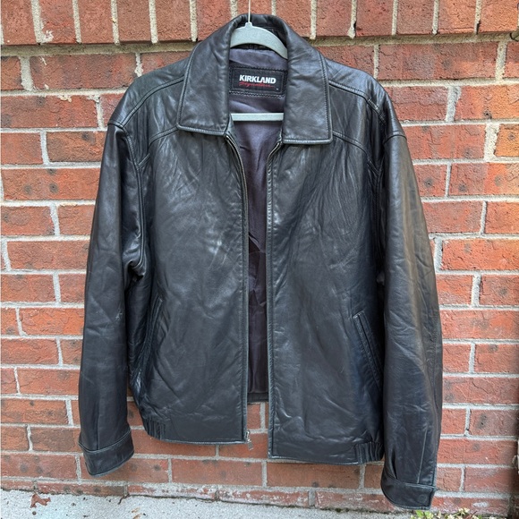 Vintage 90s Y2K Kirkland Black Soft Real Leather Coat Jacket Size Large Men’s - Picture 1 of 9